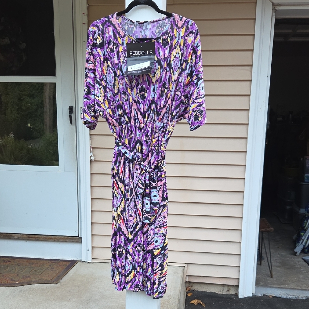 NWT Rebdolls Vibrant Purple Pattern Midi Dress